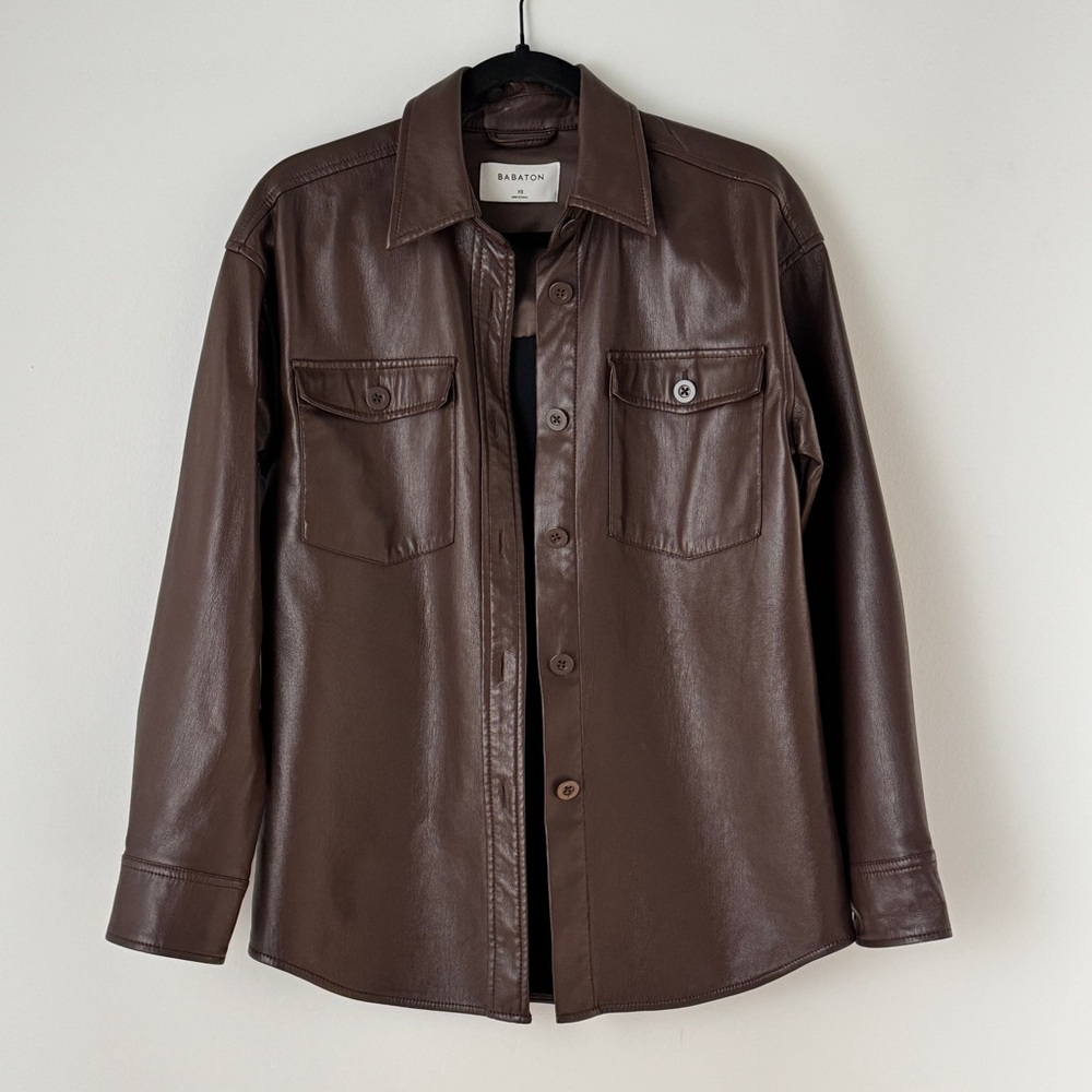 Aritzia Babaton Brown Vegan Leather Shirt Jacket in Size XS